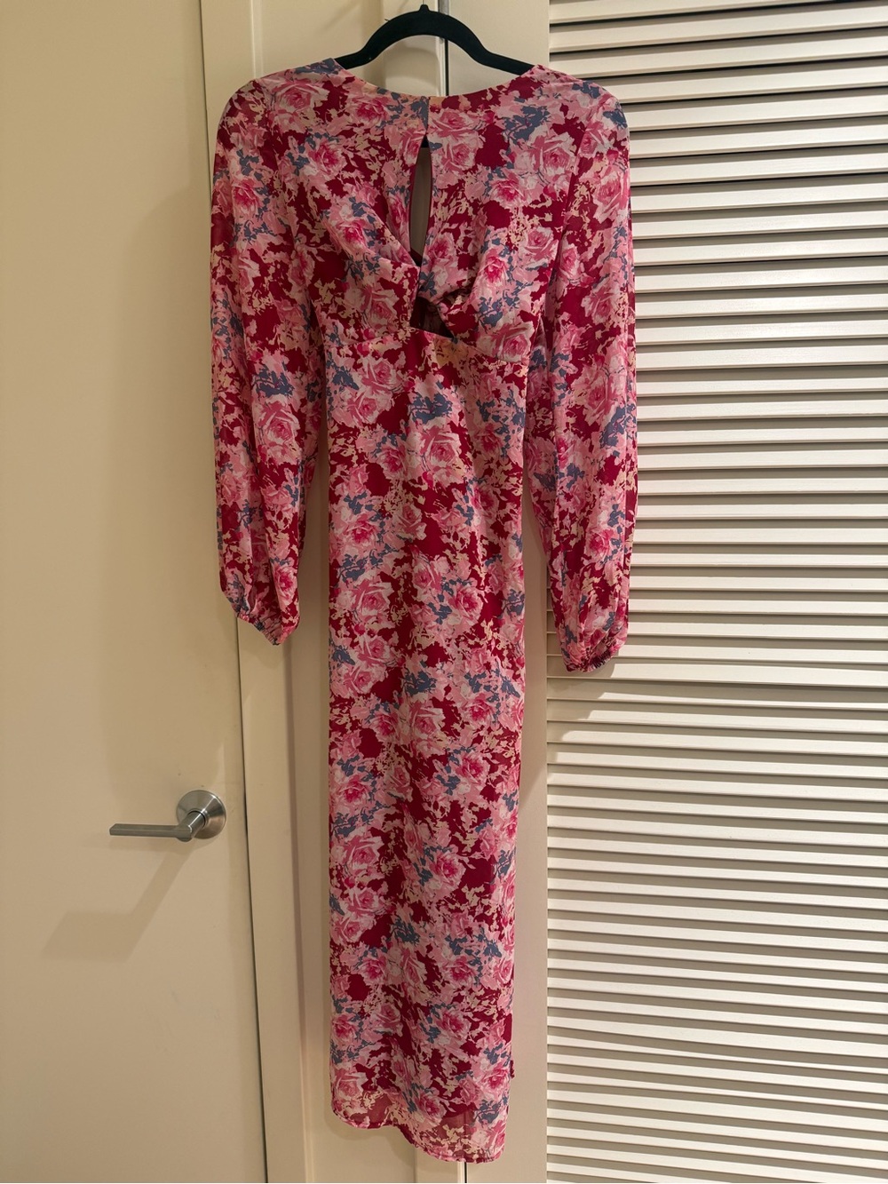 Lush Pink Floral Midi Dress with Blue Accents
